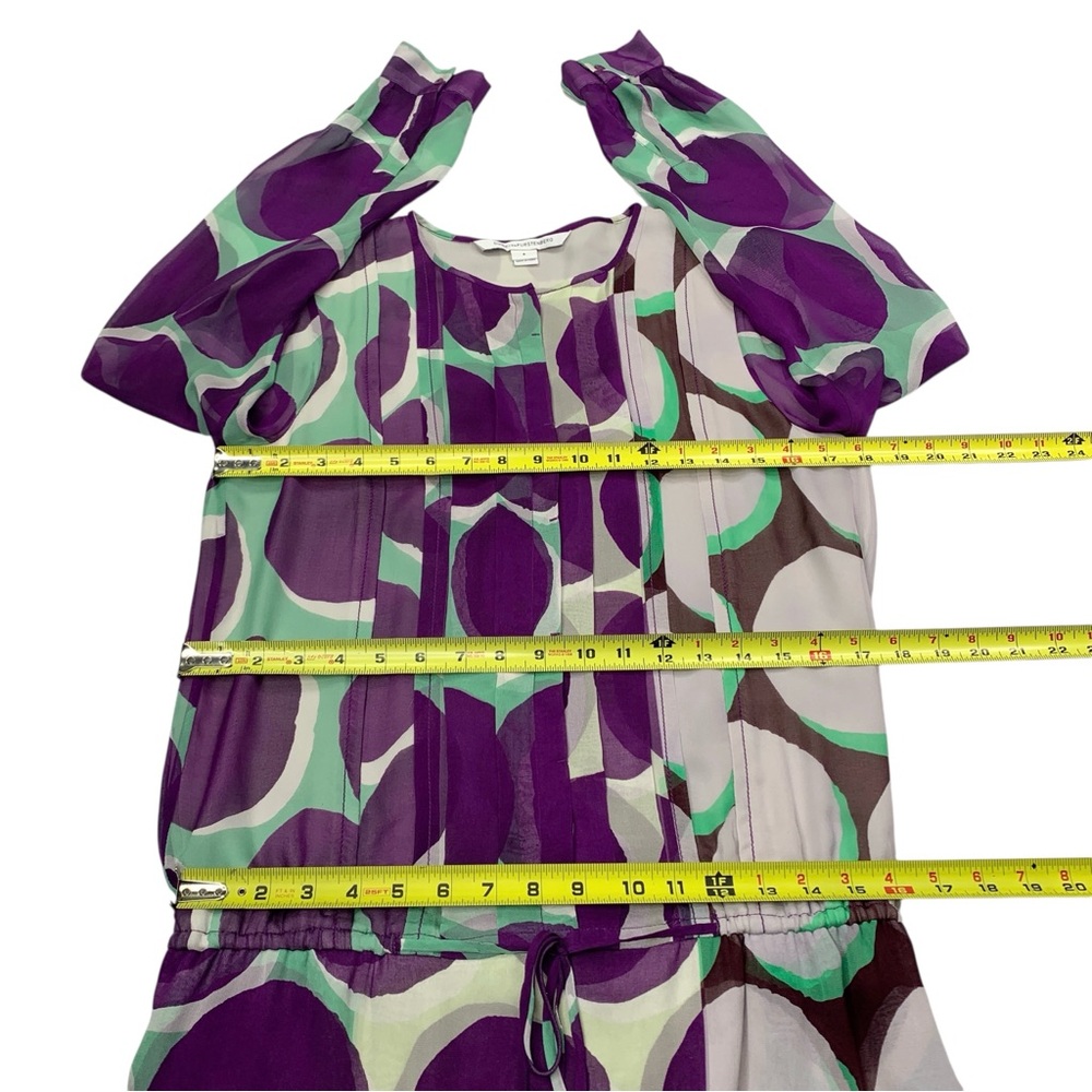 Diane Von Furstenberg Silk Mini Dress Purple Mint Retro Dot Drop Waist Size 8 - Picture 10 of 16